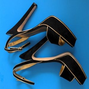 Suede peep toe platforms ankle strap pumps